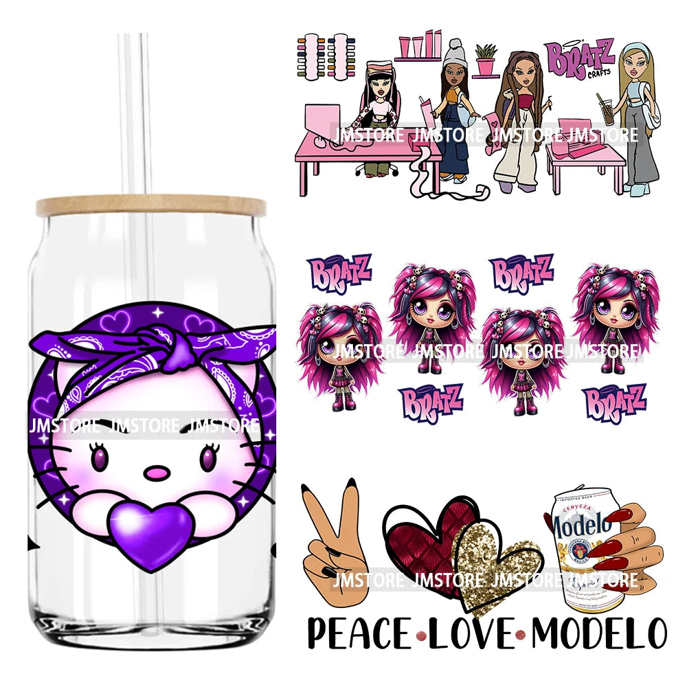 Latina Culture Cartoon Girls 16OZ UV DTF Cup Wrap Transfers Stickers Custom Labels Durable Waterproof Logo For Libbey Glass Can