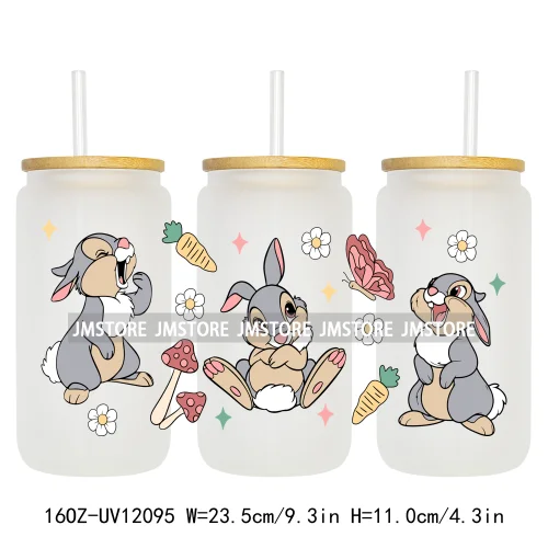 Retro Easter Bunny Rabbit Eggs Flowers 16OZ UV Cup Wrap DTF Transfer Stickers For Libbey Glass Can Cup Tumbler Waterproof Labels