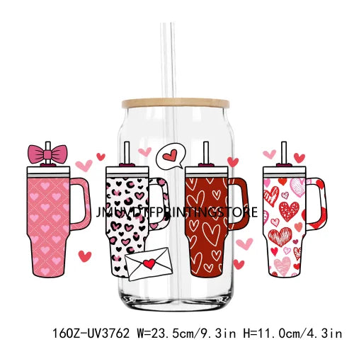 Valentine's Day Love 16OZ UV DTF Cup Wrap Transfer Stickers XOXO Hearts Custom Labels DIY Waterproof Logo For Libbey Glass Can