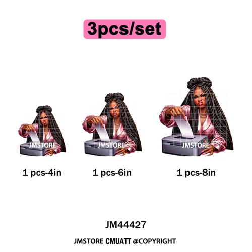 Sassy Facial Expressions Black Girl Housewife Remote Work Iron on Washable DTF Transfers Stickers Ready to Press for Sweatshirts