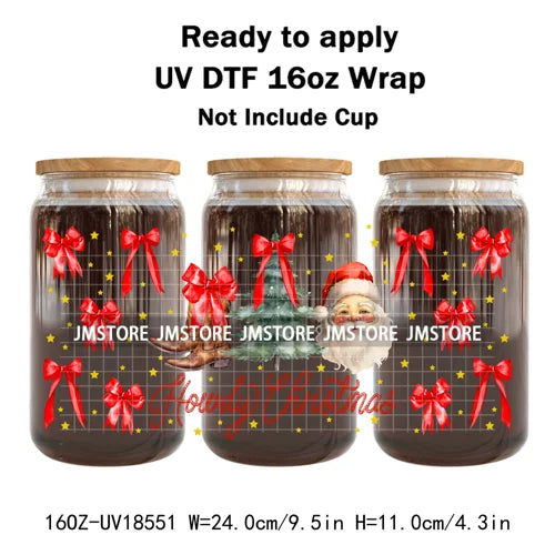 Preppy Christmas Candy Cane Xmas Tree UV DTF Cup Wrap Ready To Apply Transfer Stickers 16OZ Tumbler Wraps For Libbey Glass Can