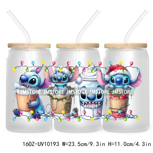 Christmas Lights Cartoon Coffee Cups 16OZ UV DTF Cup Wrap Transfer Stickers Custom Labels Waterproof Logo For Libbey Glass Can