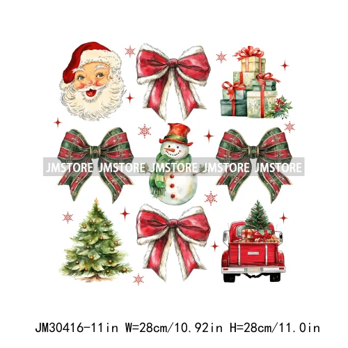 Coquette Bow Girly Christmas Merry White Holidays Santa Christian Xmas Iron On DTF Transfers Sticker Ready To Press For Clothing