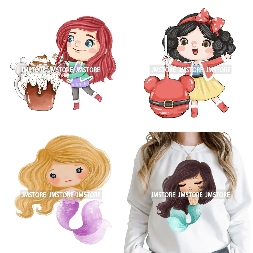 Cute Winter Christmas Girls Baby Mermaid Kids Cartoon Character Iron on DTF Washable Transfers Stickers Ready to Press for Texti