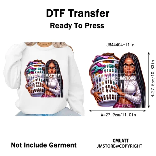 Angry Office African Girl Sassy Moods Housework Mom Iron on Washable DTF Heat Transfer Stickers Ready to Press for T-shirts Bags