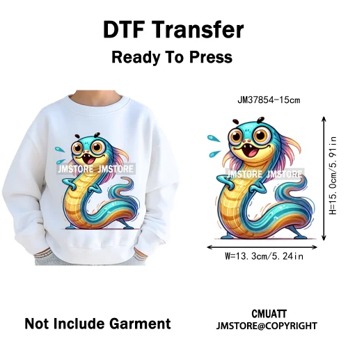 15cm 5.9in Cute Sea Underwater Animal Quirky Fish Octopus Decals Washable Iron On DTF Heat Transfers Stickers For Kids T-Shirts