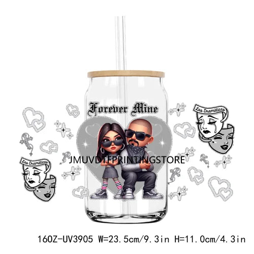 Chicano La Sad Girl Couple 16OZ UV DTF Cup Wrap Transfer Stickers Custom Labels DIY Waterproof Logo For Libbey Glass Can Hearts