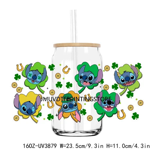 Cartoon St. Patrick's Day 16OZ UV DTF Cup Wrap Transfer Stickers Mouse Cat Custom Label DIY Waterproof Logo For Libbey Glass Can