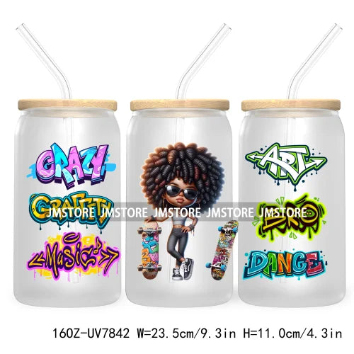 Cute Black Afro Girls 16OZ UV DTF Cup Wrap Transfer Stickers For Libbey Glass Can Cups Tumbler Waterproof Labels Christian Cross