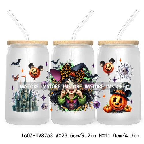 Halloween Leopard Cartoon Princess 16OZ UV DTF Cup Wrap Transfer Sticker Custom Labels Waterproof Logo For Libbey Glass Can Fall