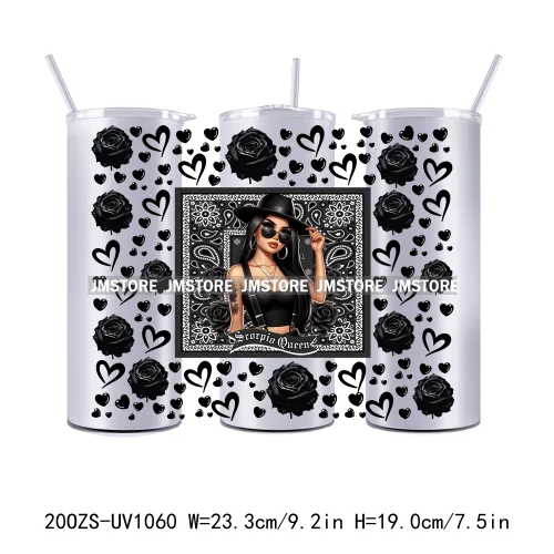 12 Zodiac Queen Chicana 20OZ Straight Skinny Tumbler Wrap Ready To Apply UV DTF Transfer Stickers Waterproof Prints For Tumbler