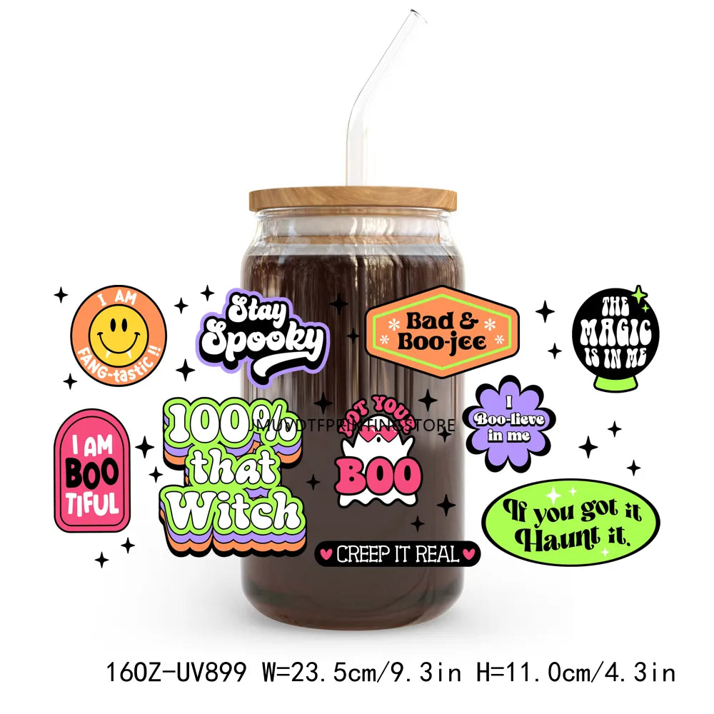 New Halloween Boo Ghost 16OZ UV DTF Cup Wrap Transfers Stickers Custom Labels DIY Durable Waterproof Logo For Libbey Glass Can