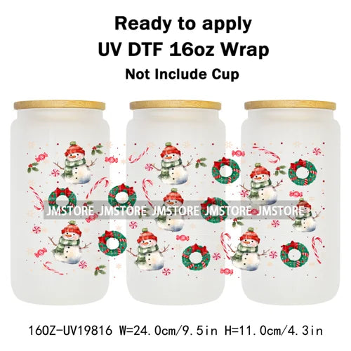 Coquette Christmas Tress Jingle Bells UV DTF Transfer Sticker Cup Tumbler Wrap DIY Labels For 16OZ Libbey Glass Bottle Mug Wraps