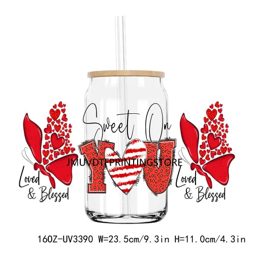 XOXO Valentines Coffee Cup 16OZ UV DTF Cup Wrap Transfers Stickers Custom Label DIY Waterproof Logo For Libbey Glass Can Hearts