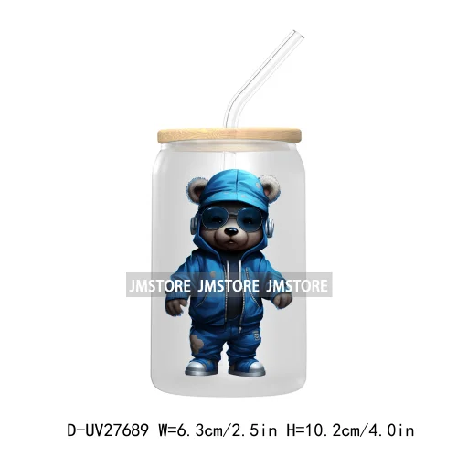 Colorful Urban Streetwear Bear UV DTF Transfer Stickers Decals For Libbey Cold Cups Mugs Tumbler Waterproof Logo Hip Hop Animals