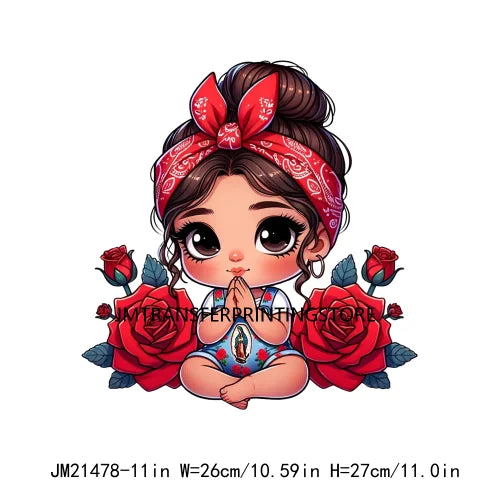 New Chibi Chicana Lovely Bow Rose Baby Girls Latina Princess Iron On DTF Heat Transfer Stickers Ready To Press For Clothing