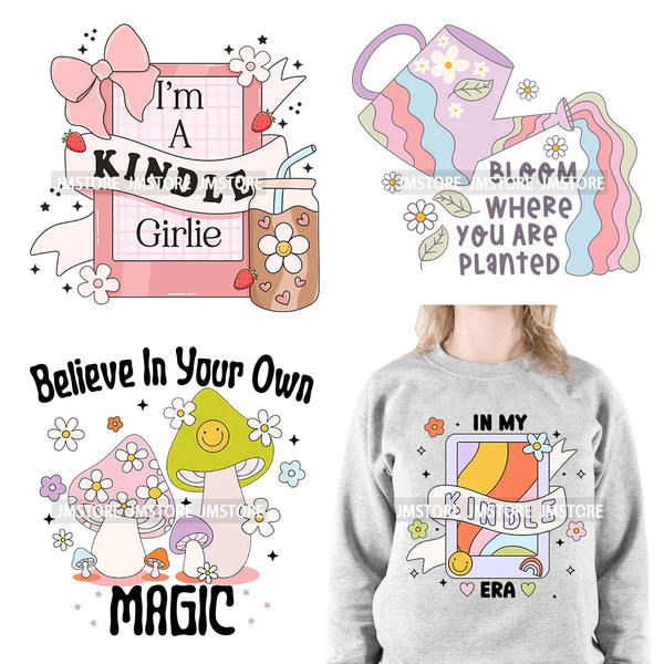 Washable Believe In Your Magic Bookish Thinking Motivational Positive Quotes Iron On Heat Press DTF Transfer Stickers For Shirts