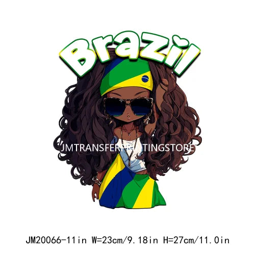 Cool Country Flag African Black Girls Iron On Plastisol DTF Heat Transfers Stickers Ready To Press For Sweatshirt