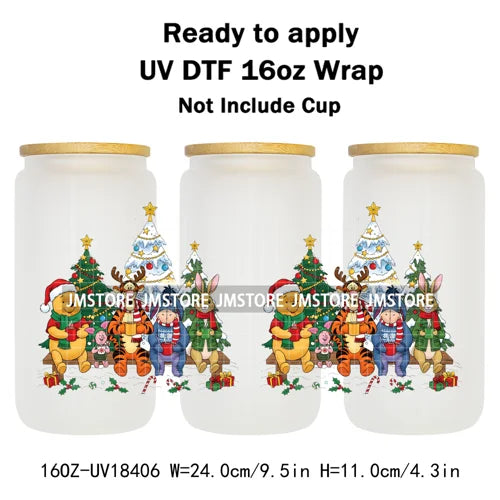 Cartoon Mouse Friends Christmas Gingerbread 16OZ UV DTF Cup Wraps Ready To Apply Durable Transfer Stickers For Libbey Glass Can
