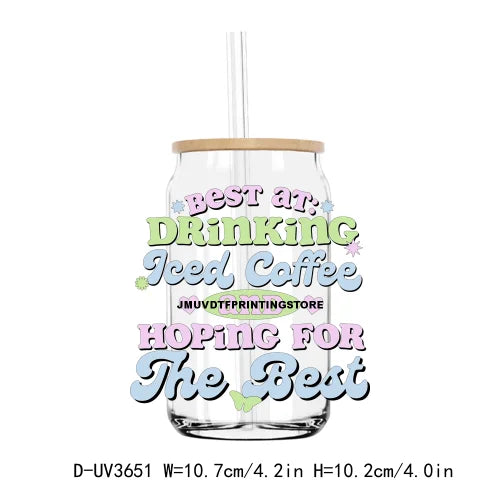 Death By Book Hangover UV DTF Sticker For 16OZ Libbey Glass Cup Can Positive Vibes Wrap Transfer Sticker Custom Labels DIY Logo