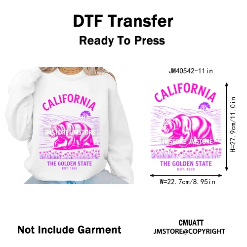 Colorful US State Love Travel Landmark Animal Icons Printing Iron on DTF Washable Transfers Stickers Ready to Press for T-shirts