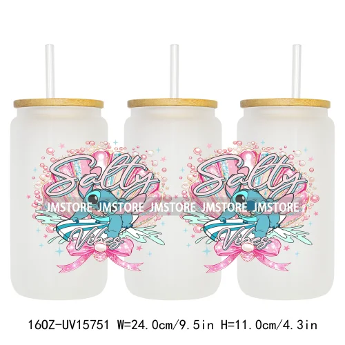 Retro Cartoon Western Summer Vibes UV DTF Cup Wraps Ready To Apply Waterproof Transfer Stickers For 16OZ Libbey Glass Can Mugs