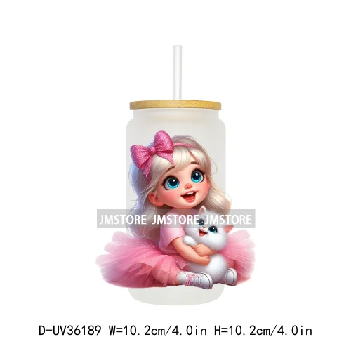 Lovely Pink Girl Hug Cat Bear UV Sticker Decals For Libbey Cold Cup Mug Tumbler Transfer Stickers Waterproof High Quality Labels