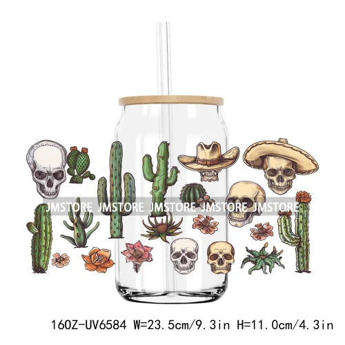 Western Desert Cactus Plants 16OZ UV DTF Cup Wrap Transfers Stickers Custom Labels Durable Waterproof Logo For Libbey Glass Can