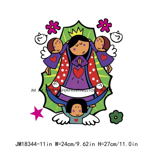 Virgencita Birgen De Guadalupe Nuestra Senora De Guadalupe  Floral Mexican Virgen Our Lady Mary DTF Transfer Sticker For Hoodies