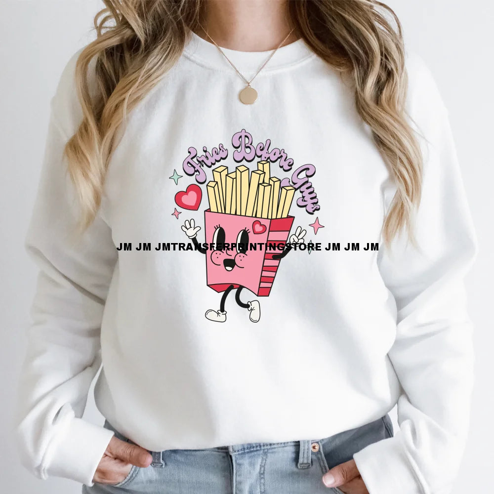 Retro Candy Coffee Howdy Valentine Groovy Love XOXO Heart Breaker Fries Before Guys Iron On DTF Transfer Stickers For Sweatshirt