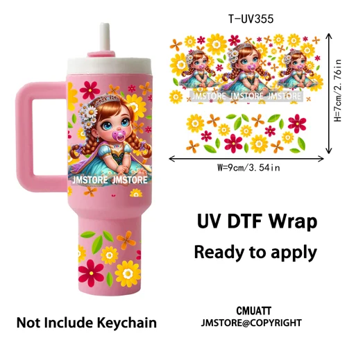 Baby Princess Butterfly Coquette Bow UV DTF Mini Tumbler Keychain Wraps Ready To Apply Transfer Stickers Prints Waterproof Decal