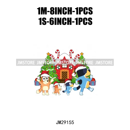 Cute Cartoon Blue Dog Family Character Merry Christmas Vibes Decals Iron On DTF Transfers Stickers Ready To Press For Sweatshirt