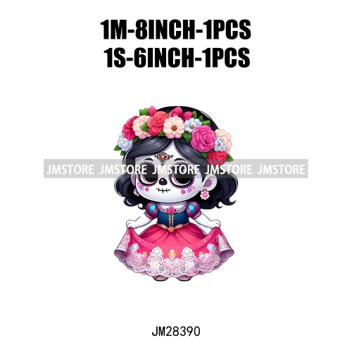 Cute Mexican Day Of The Dead Skeleton Catrina Princess Dolls Iron On DTF Heat Press Transfers Stickers Printing For Clothes