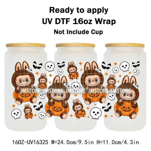 Laboo Horror Movie Characters Halloween 16OZ UV DTF Cup Wraps Ready To Apply Waterproof Transfer Stickers For Libbey Glass Can