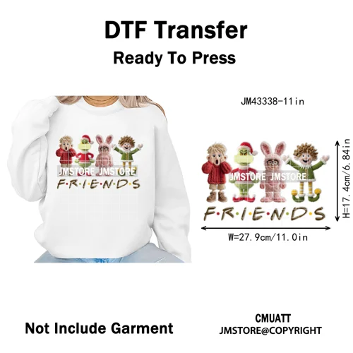 Faux Yarn Very Merry Christmas Mouse Friends Cartoon Santa Iron on Washable DTF Transfers Stickers Ready to Press for Clothing