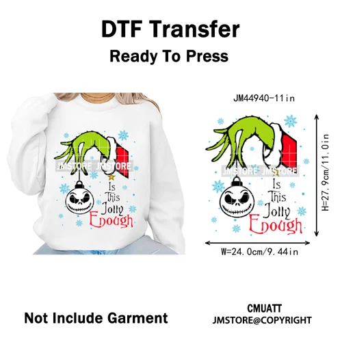 New Nightmare Horror Christmas Movie Characters Lover Iron on Washable DTF Heat Transfers Stickers Ready to Press for Clothes