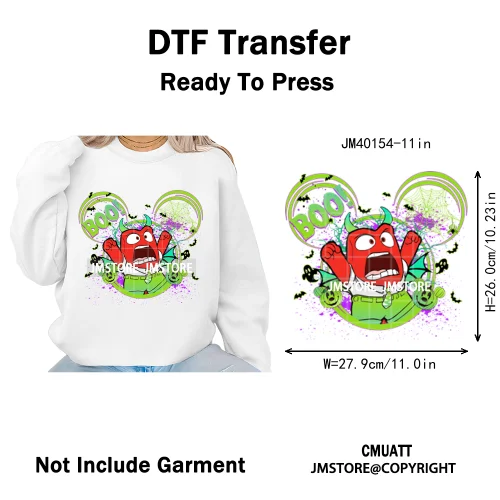 Colorful Cute Cartoon Animal Boo Skeleton Halloween Season Iron on DTF Washable Transfers Stickers Ready to Press for Textile