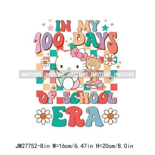 Cartton Animal Happy In My 100 Days Of School Era Books Teacher DTF Iron On Transfers Stickers Ready To Press For T-shirts Bags