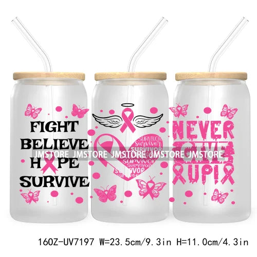 Peace Love Cure Breast Cancer Awareness Pink 16OZ UV DTF Cup Wrap Transfer Stickers For Libbey Glass Can Cups Tumbler October