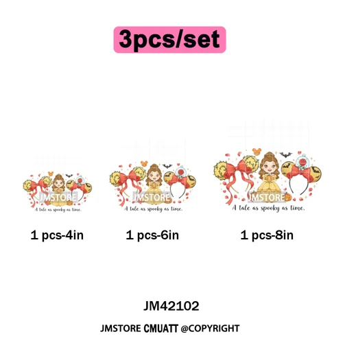 Halloween Witches Princess Lover Girly Coquette Bow Ears Iron on DTF Washable Transfers Stickers Ready to Press for Clothing Bag