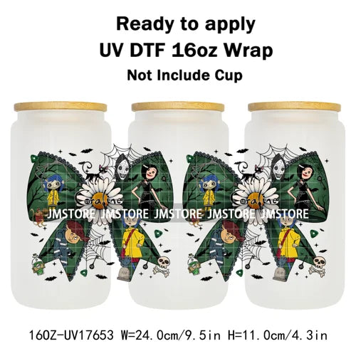 Coquette Bow Movie Eyes Cartoon Character 16OZ UV DTF Cup Wraps Ready To Apply Waterproof Transfer Stickers For Libbey Glass Can