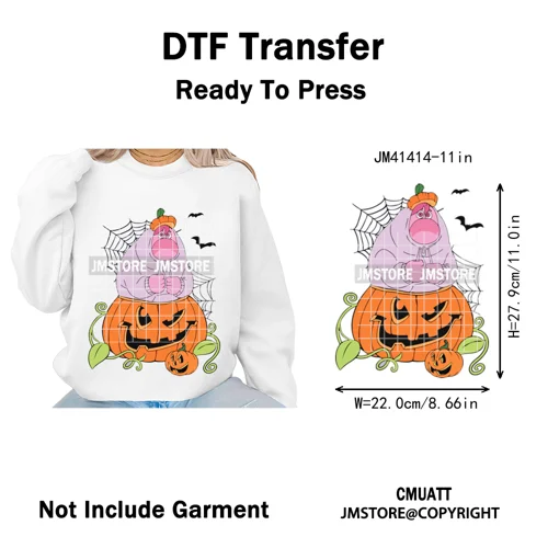 Funny Cartoon Movie Character Halloween Pumpkin Coquette Iron on DTF Washable Heat Transfer Stickers Ready to Press for Clothes