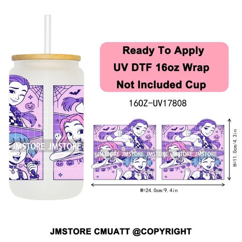 Kpop Halloween Spooky Ghosts Anime Lover 16OZ UV DTF Cup Wraps Ready To Apply Waterproof Transfer Stickers For Libbey Glass Can