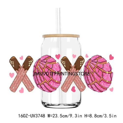 Valentine's Day Love 16OZ UV DTF Cup Wrap Transfer Stickers XOXO Hearts Custom Labels DIY Waterproof Logo For Libbey Glass Can