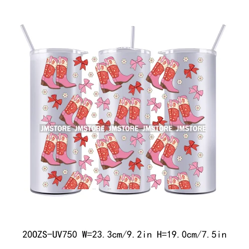 Retro Western Cowgirl Boots Coquette Bow 20OZ UV DTF Skinny Tumbler Wrap Transfer Stickers Waterproof Custom Logo For Tumbler