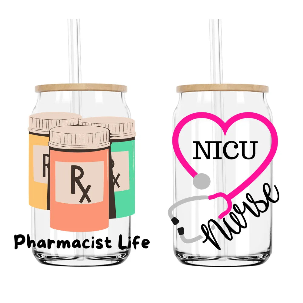 Medical NICU Nurse UV DTF Transfers Stickers Decals For Libbey Cold Cups Mugs Tumbler Pharmacist Life Waterproof DIY Craft