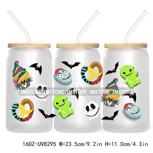 Stay Spooky Halloween 16OZ UV DTF Cup Wrap Transfer Sticker Custom Label Waterproof Logo For Libbey Glass Can Cartoon Characters