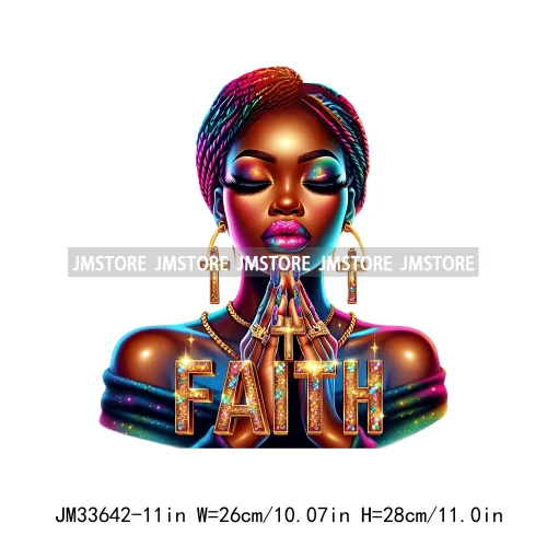 Christian Bible Urban Praying Afro Girls Jesus Faith God Love Cross Iron On DTF Transfer Stickers Ready To Press For Hoodies Bag