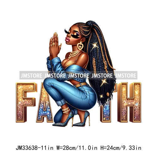 Christian Bible Urban Praying Afro Girls Jesus Faith God Love Cross Iron On DTF Transfer Stickers Ready To Press For Hoodies Bag