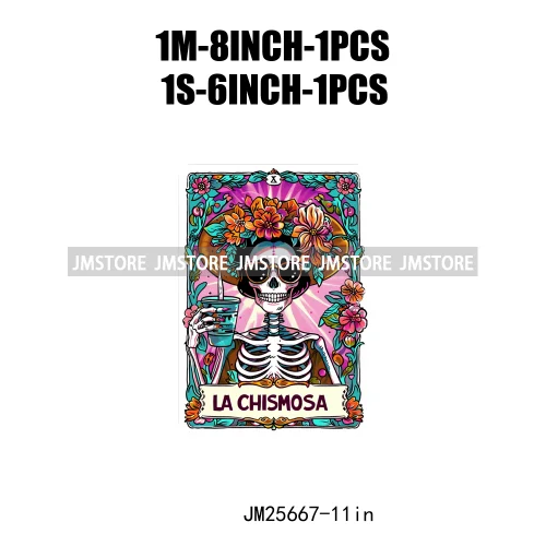 Custom Flower La Chismosa Dog Cat Lover Badass Skull Tarot Card  DTF Iron On Heat Transfers Stickers Ready To Press For Hoodies